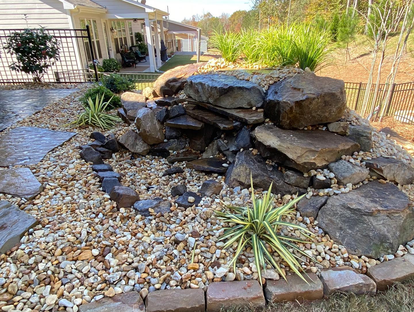 Finished patio and waterfall